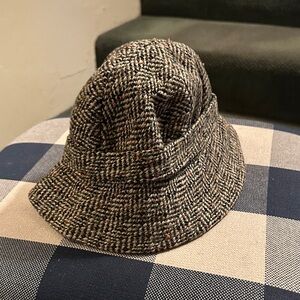 Halston Heritage Tweed Bucket Hat in Black and Gray with Multicolor Flecks